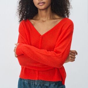 American Vintage Bright Red V-Neck Sweater